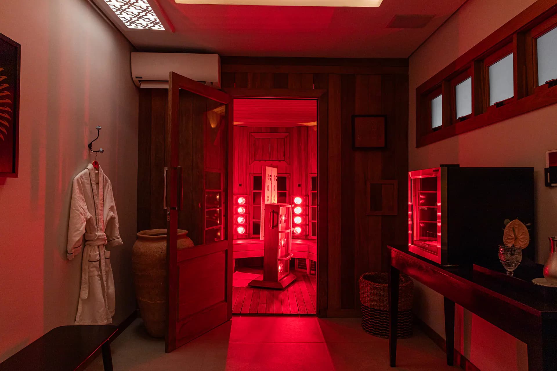 Cabine da sauna infravermelha BELIGHT com iluminação âmbar
